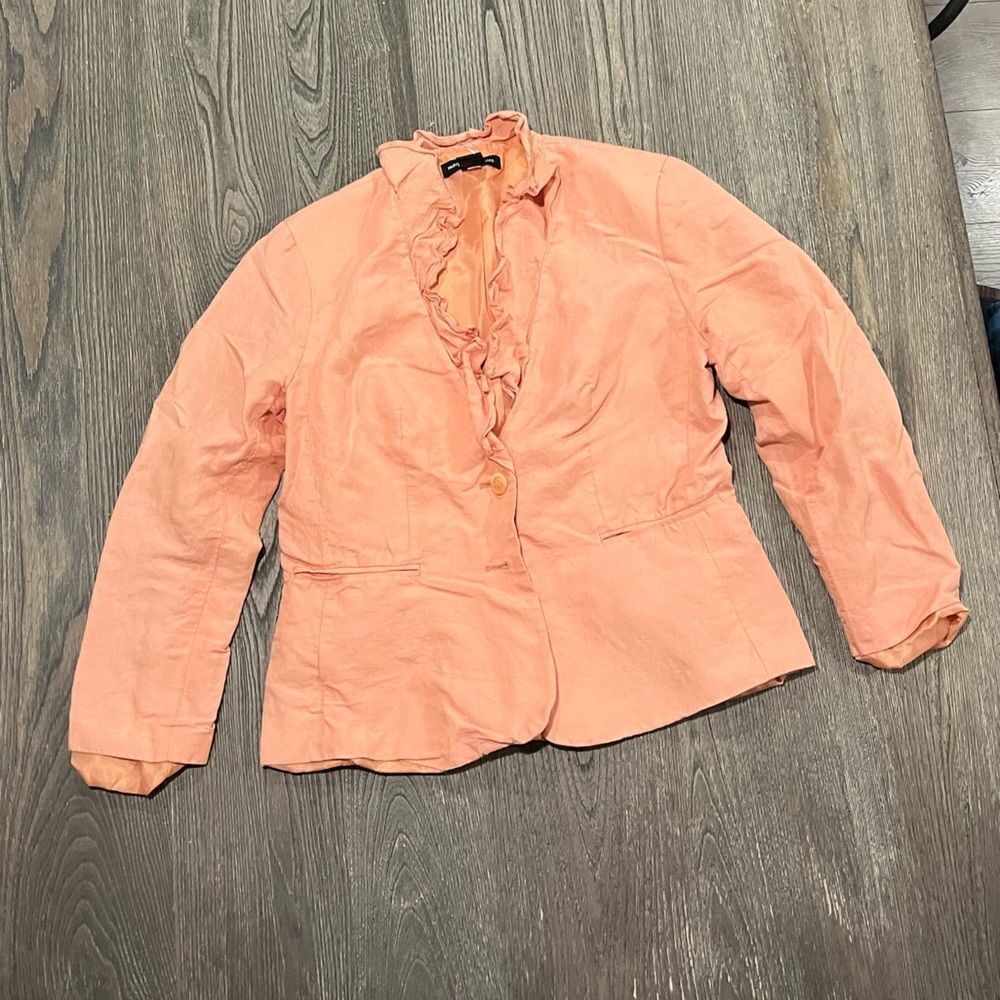 Margaret Frances Blazer Linen Blend Ruffle Collar One Button Orange Size 8